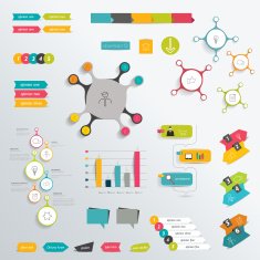 Infographics flat elements Folder with diagrams speech bubbles and graphs