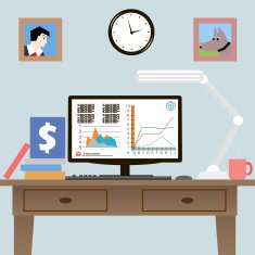 Workplace with Infographic in Flat Design Style vector