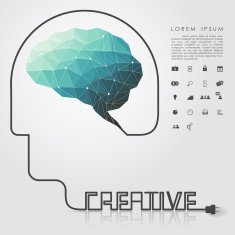 polygon brain and creative head wire with business icon