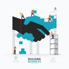 Infographic business handshake shape template design building N2