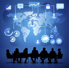 Global Business Meeting with World Map