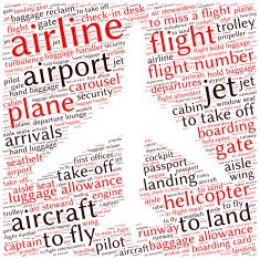 Airport info-text graphics and arrangement concept (word cloud)