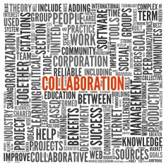 Collaboration concept in word tag cloud