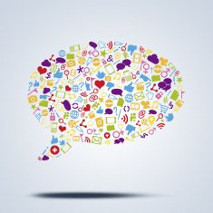 Social media cloud icons arranged in shape of speech bubble