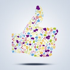 Like social media icons arranged in shape of thumb up N2