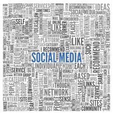 Social media concept in word tag cloud on white background N2