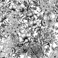 Retro Summer Seamless Monochrome Floral Pattern Vintage Greeting Bouquet