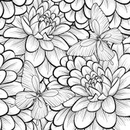 Beautiful monochrome black and white seamless background with flowers dahlia N5