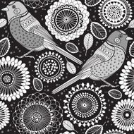 Floral seamless pattern with birds Cartoon vector background
