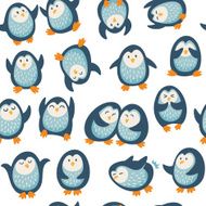 Cartoon vector seamless pattern with penguins N2