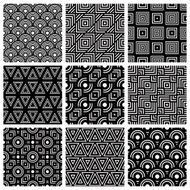 Black and white geometric seamless patterns set vector backdrop