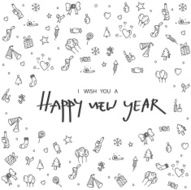 Happy new year card with handwriting icon