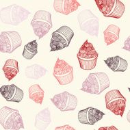 Vintage cupcake with chalks Sketches Seamless pattern N3