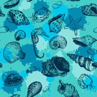 vector seamless pattern with line drawing shells