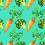 Watercolor seamless pattern with broccoli and carrots