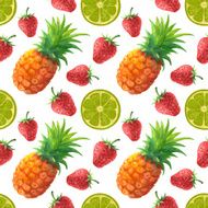 Watercolor seamless pattern with fruits and berries
