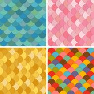 Multicolored fish scale seamless pattern set