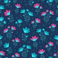 Floral bright seamless pattern of contrast flowers