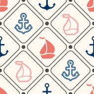 Seamless vector pattern of anchor sailboat shape in frame