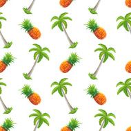 Watercolor seamless pattern with coconut palm trees and pineapples