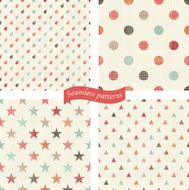 set of faded color seamless patterns - polka dot