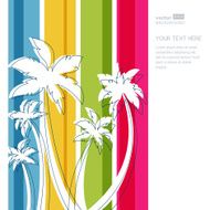 Palm tree silhouette and rainbow stripes background