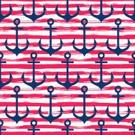 Hand drawn seamless pattern Anchors on striped background