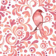 Bird on branch 3 Watercolor pattern Seamless background Vector