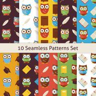 School and Education Owls Flat Seamless Background Patterns Set N2