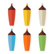 Flat Colorful Markers with Shadow Set isolated over white