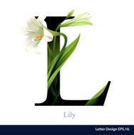Letter L vector alphabet with lily flower ABC concept N2