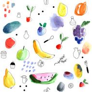 Seamless pattern with fruits berries Watercolor art