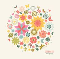 Vintage Greeting Card with Decorative Flowers and Butterflies