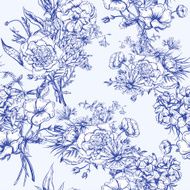 Retro Summer Seamless Monochrome Floral Pattern Vintage Greeting Bouquet N2