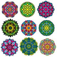 colorful round ornaments kaleidoscope floral patterns