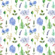 Seamless pattern Watercolor hydrangea currant
