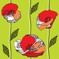 Seamless pattern with red poppies on a light green background