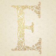Gold font type letter E uppercase