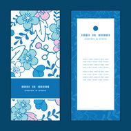 Vector blue and pink kimono blossoms vertical frame pattern invitation