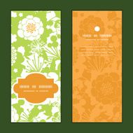 Vector green and golden garden silhouettes vertical frame pattern invitation