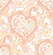 seamless pattern with Paisley and Heart pink