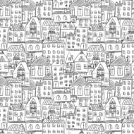 seamless hand drawn house pattern background N2