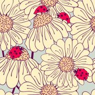 Ladybug and daisy seamless pattern N2