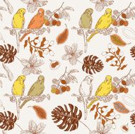 Hand draw tropical flowers and parrots