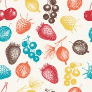 Vintage fruit and berry seamless background