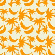 Seamless pattern with silhouettes palm trees and bananas