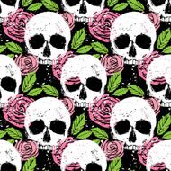 Colorful seamless background with skull leaf and rose