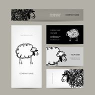 Set of business cards design sheep sketch N2