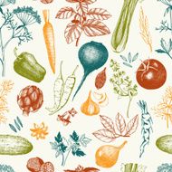 Vector seamless pattern with ink hand drawn vegetables