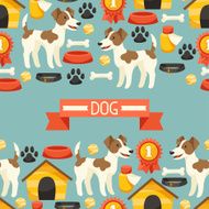Seamless pattern with cute dogs icons and objects